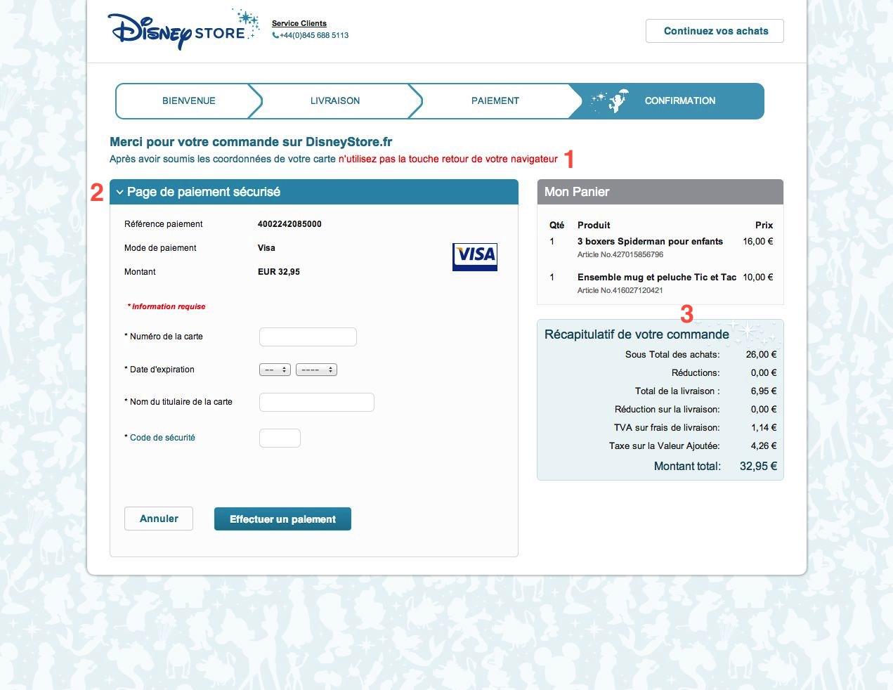 Page paiement en ligne -DisneyStore